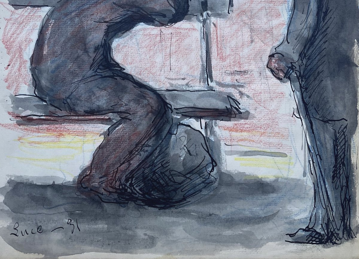 LUCE Maximilien (1858-1941) "Personnages"Dessin/Encre,aquarelle, Signé,daté, Collection Asselin-photo-3