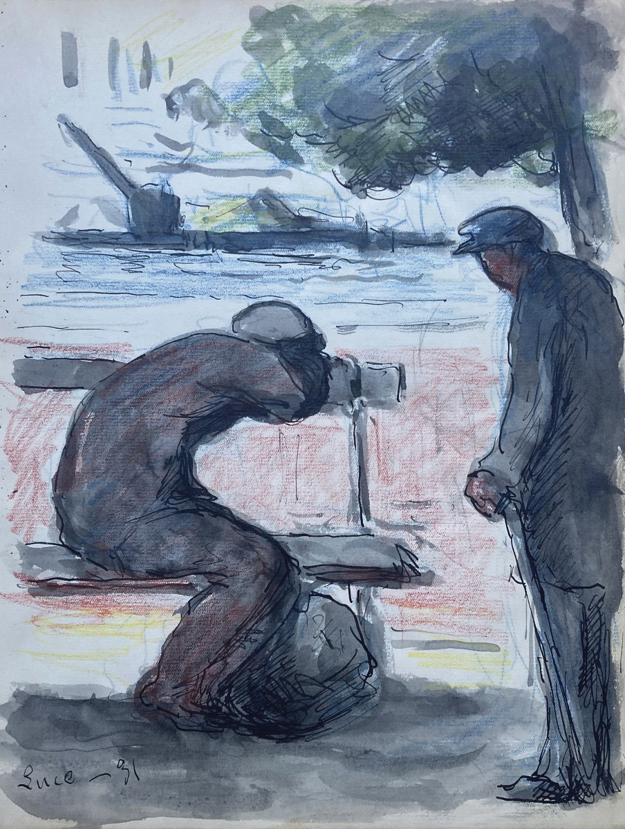 LUCE Maximilien (1858-1941) "Personnages"Dessin/Encre,aquarelle, Signé,daté, Collection Asselin