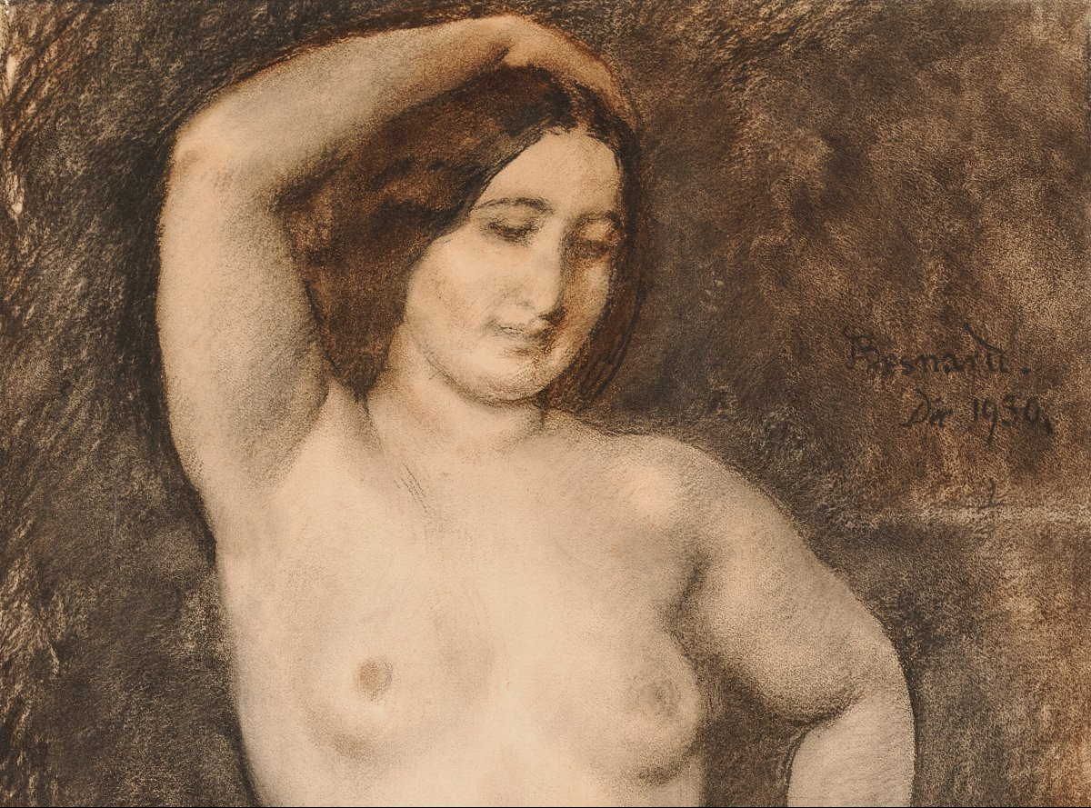 Besnard Paul Albert (1849-1934) "feminine Nude" Large Drawing/black Pencil,white Chalk,signed-photo-2