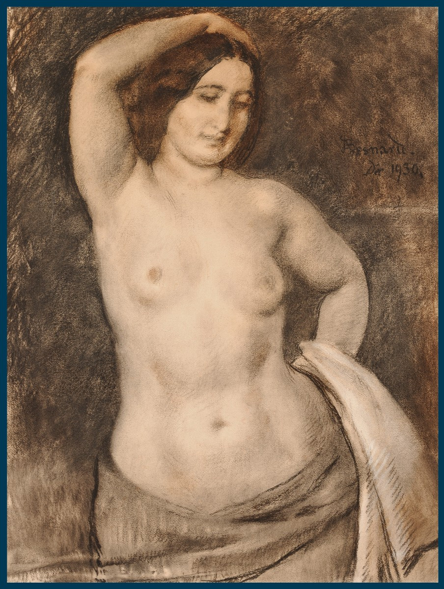 Besnard Paul Albert (1849-1934) "feminine Nude" Large Drawing/black Pencil,white Chalk,signed