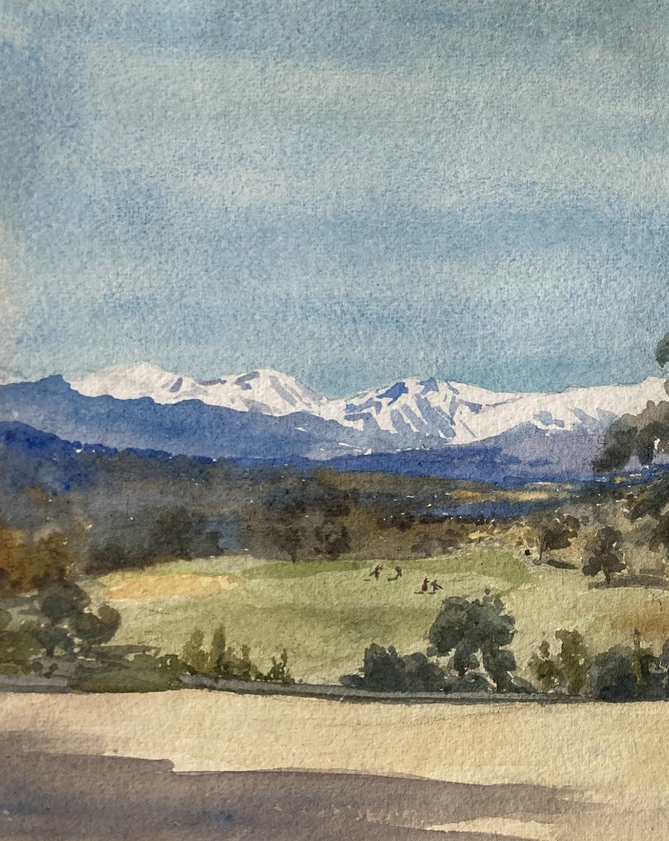 LOWTHER Mary Eleanor Rose (1856-1929) "Le terrain de Golf à Madrid" Aquarelle, Signé-photo-2