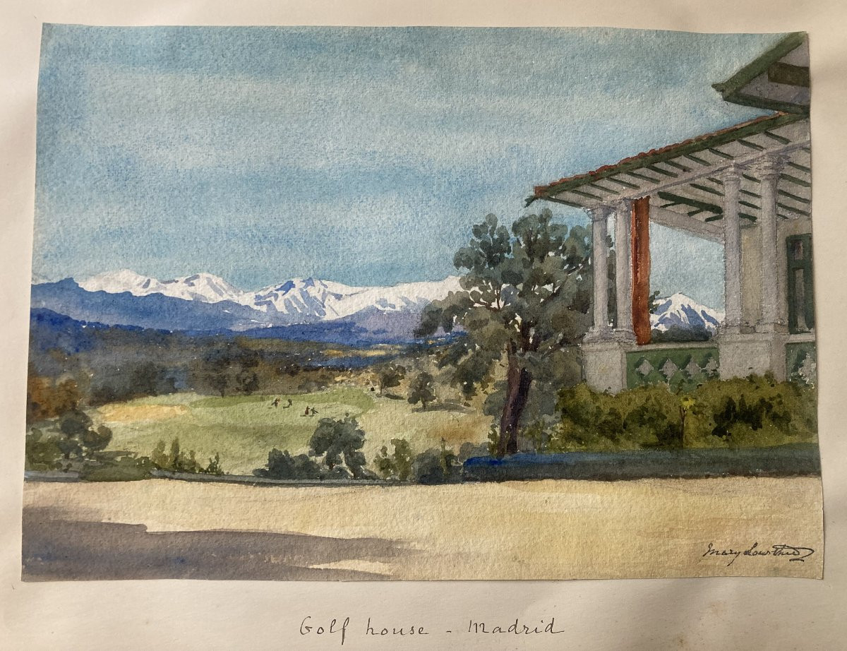 LOWTHER Mary Eleanor Rose (1856-1929) "Le terrain de Golf à Madrid" Aquarelle, Signé-photo-4