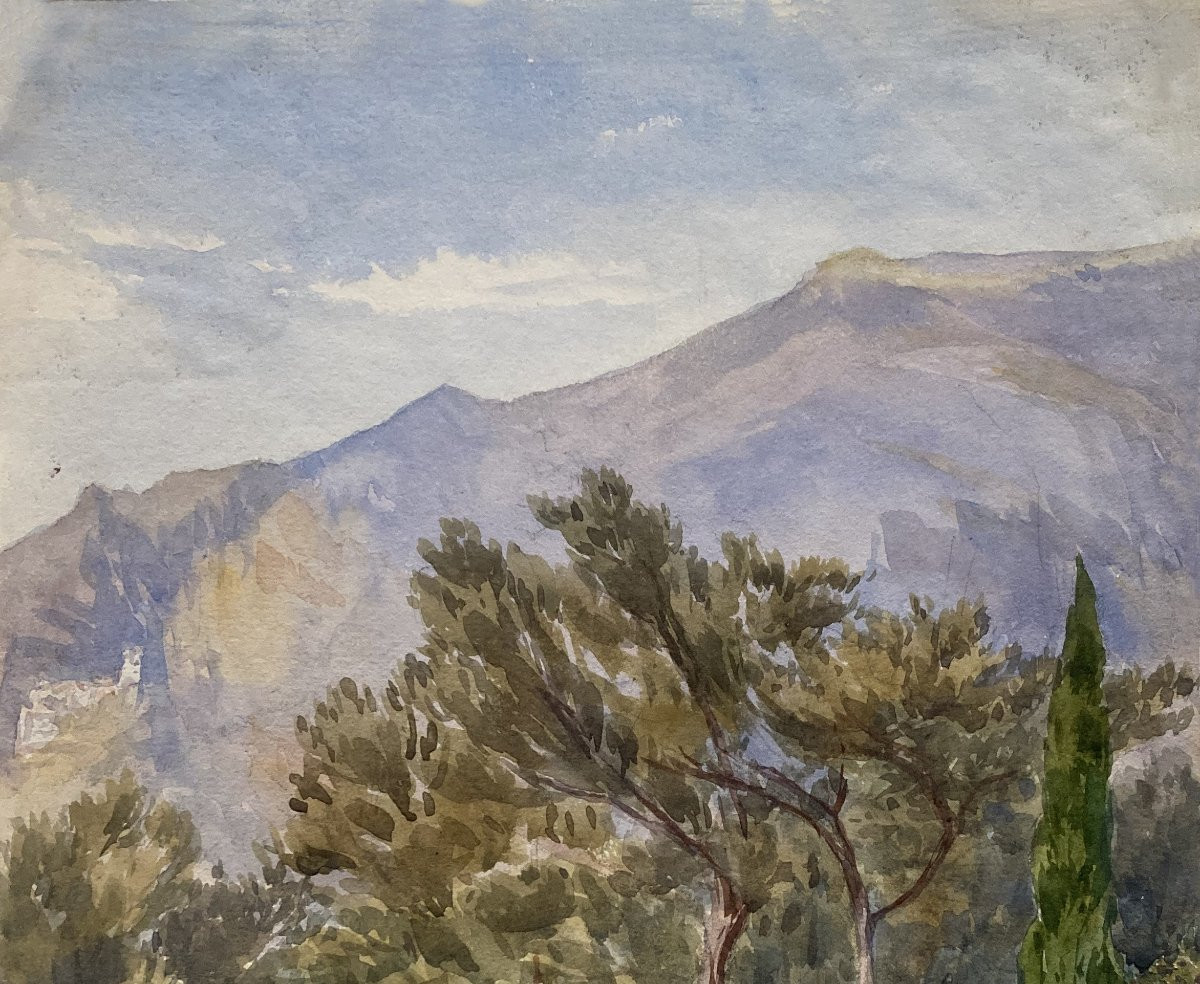 Lowther Mary Eleanor Rose(1856-1929) "cap Martin" Watercolor, Signed-photo-2