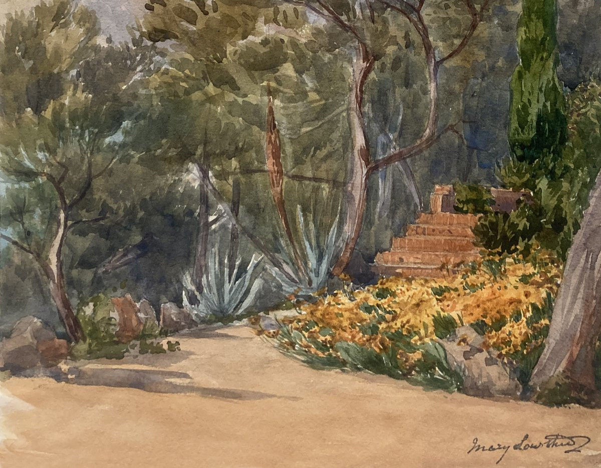 Lowther Mary Eleanor Rose(1856-1929) "cap Martin" Watercolor, Signed-photo-3
