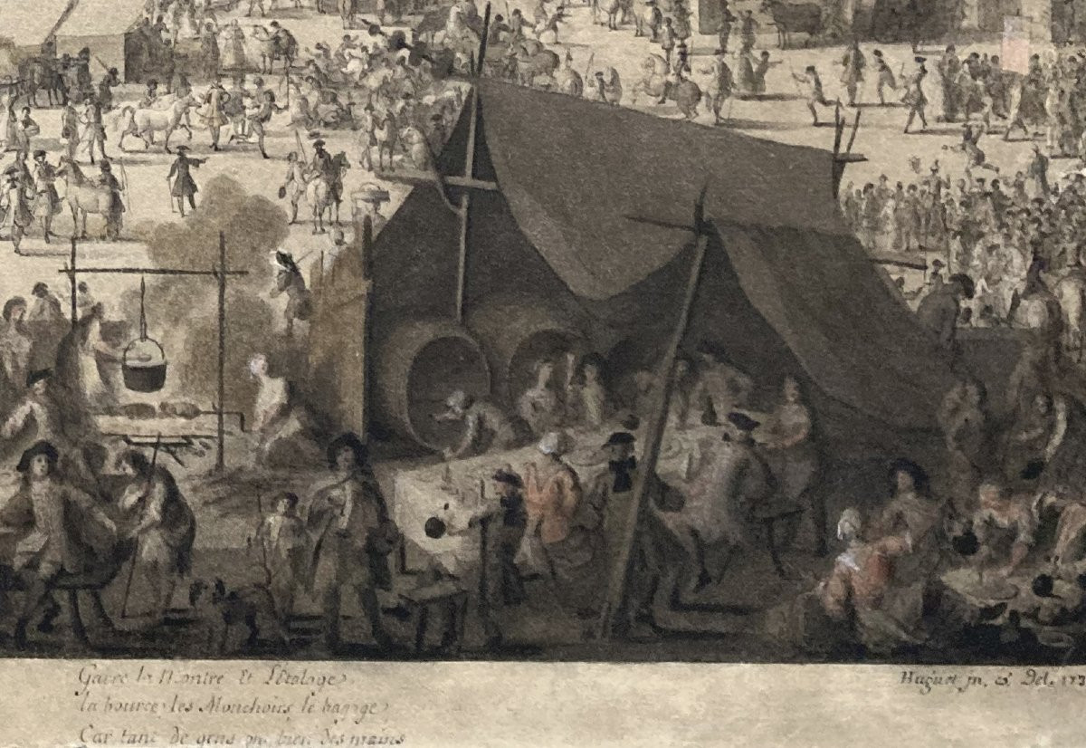 Huguet Jean-françois (1679-1749) Architecte Du Roi "market Scene" Drawing/pen,watercolor,signed-photo-4