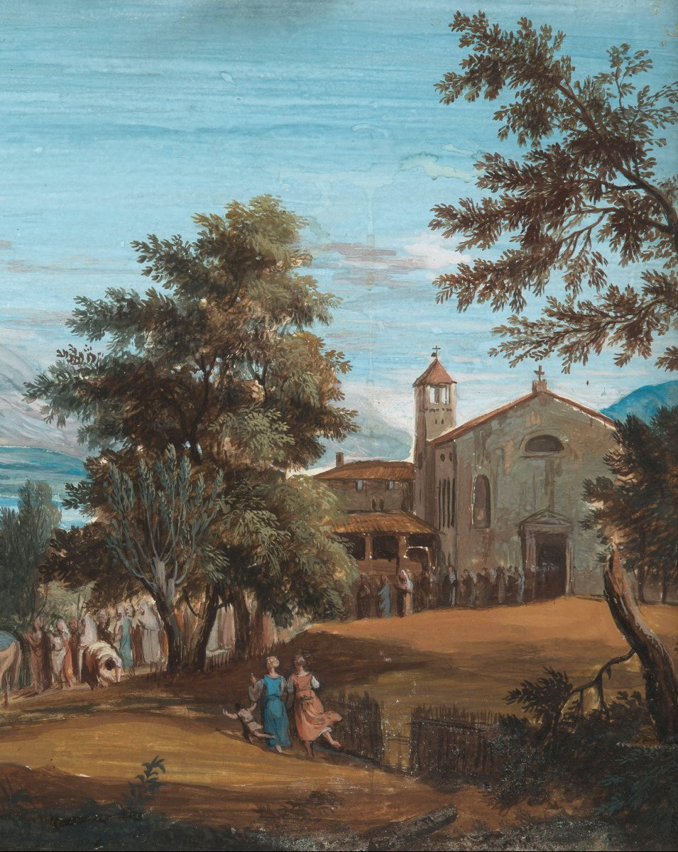 RICCI Marco (1676-1729) "Scène de Procession" Dessin/Gouache, Cadre fin 18e-début 19e siècle-photo-4