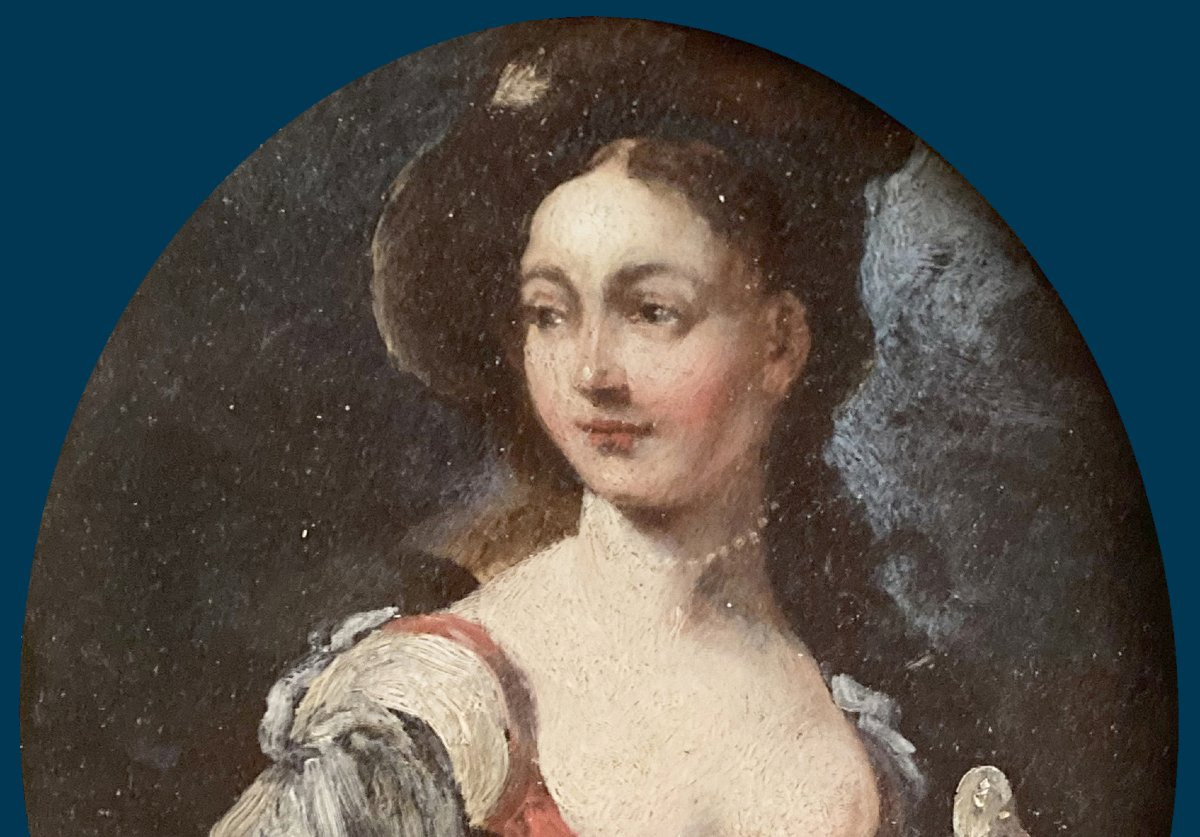 18th Century English School "portrait Of Woman With Basket" Oil/copper, Provenance Lord Seymour-photo-2