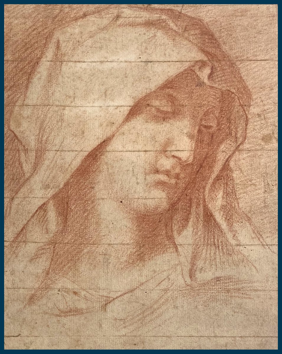 French School Late 17th - Early 18th Century "virgin's Head" Drawing/red Chalk