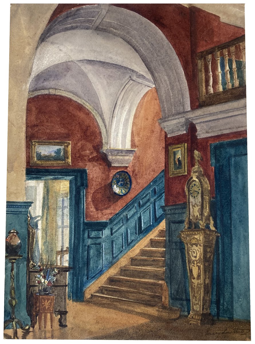 LOWTHER Mary Eleanor Rose(1856-1929) "Lowther Lodge" Aquarelle, Signé