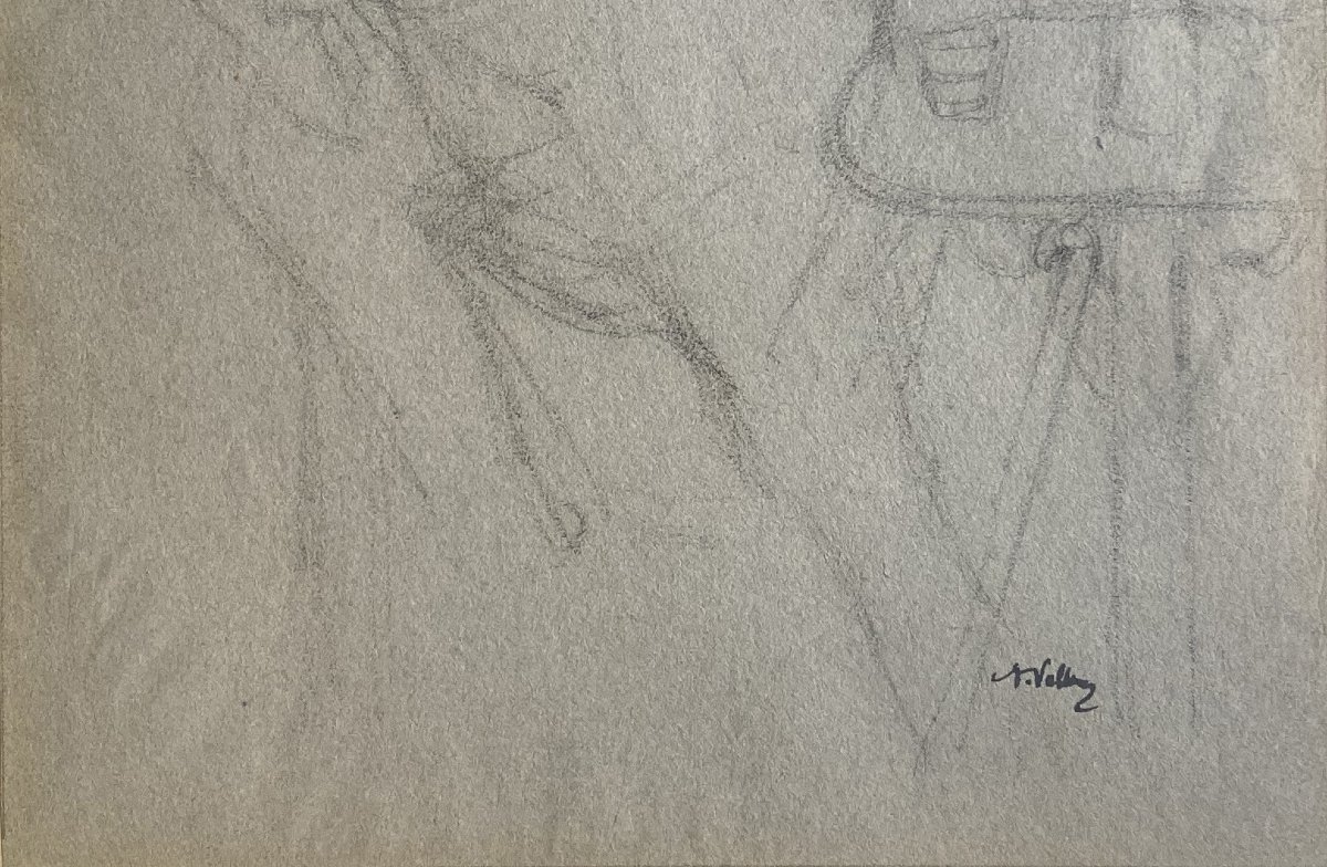 Vollon Antoine (1833-1900) "portrait Of A Man" Drawing/black Pencil And Watercolor, Signed-photo-4
