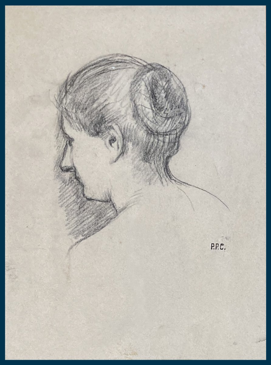 PUVIS DE CHAVANNES Pierre (1824-1898) "Tête de femme" Dessin/Crayon noir, Porte le cachet "PPC"-photo-2