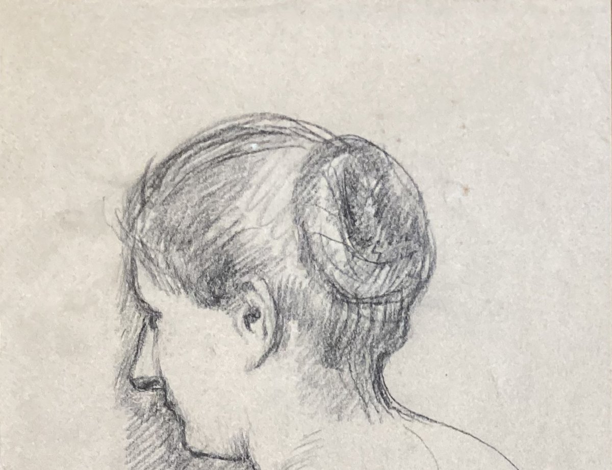 PUVIS DE CHAVANNES Pierre (1824-1898) "Tête de femme" Dessin/Crayon noir, Porte le cachet "PPC"-photo-3