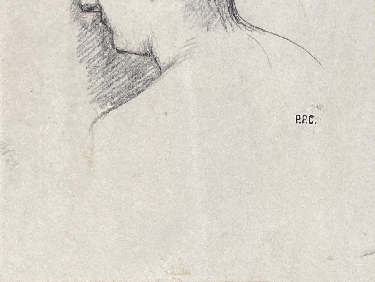 PUVIS DE CHAVANNES Pierre (1824-1898) "Tête de femme" Dessin/Crayon noir, Porte le cachet "PPC"-photo-4