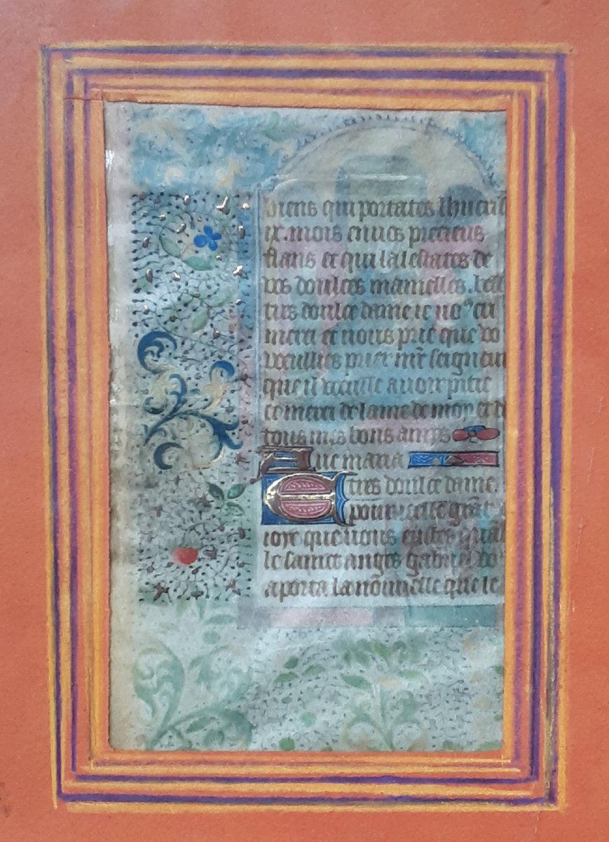 French School Late 15th Century "virgin Mary" Gouache Illumination,gold Paint/vellum,frame 17th-photo-3