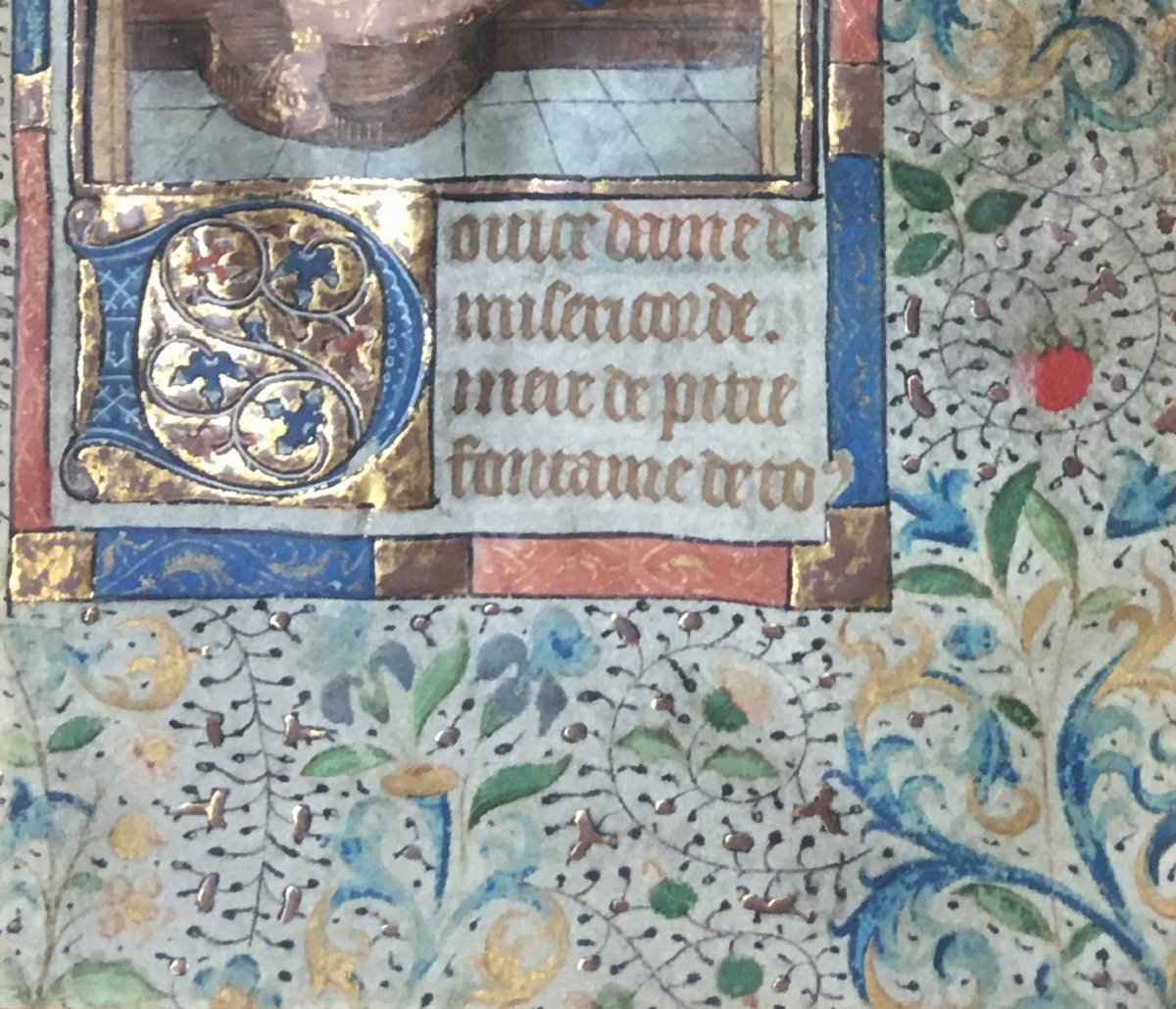 French School Late 15th Century "virgin Mary" Gouache Illumination,gold Paint/vellum,frame 17th-photo-1