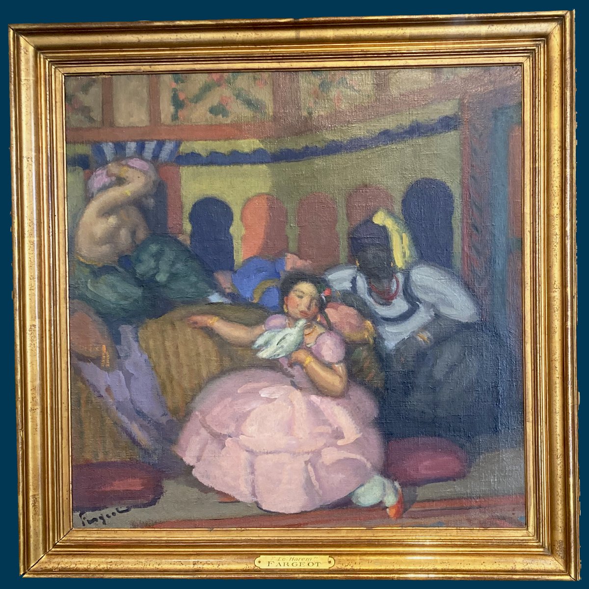 Fargeot Ferdinand (1880–1957) "the Harem" Oil On Canvas, Signed, Giltwood Frame 19th Century
