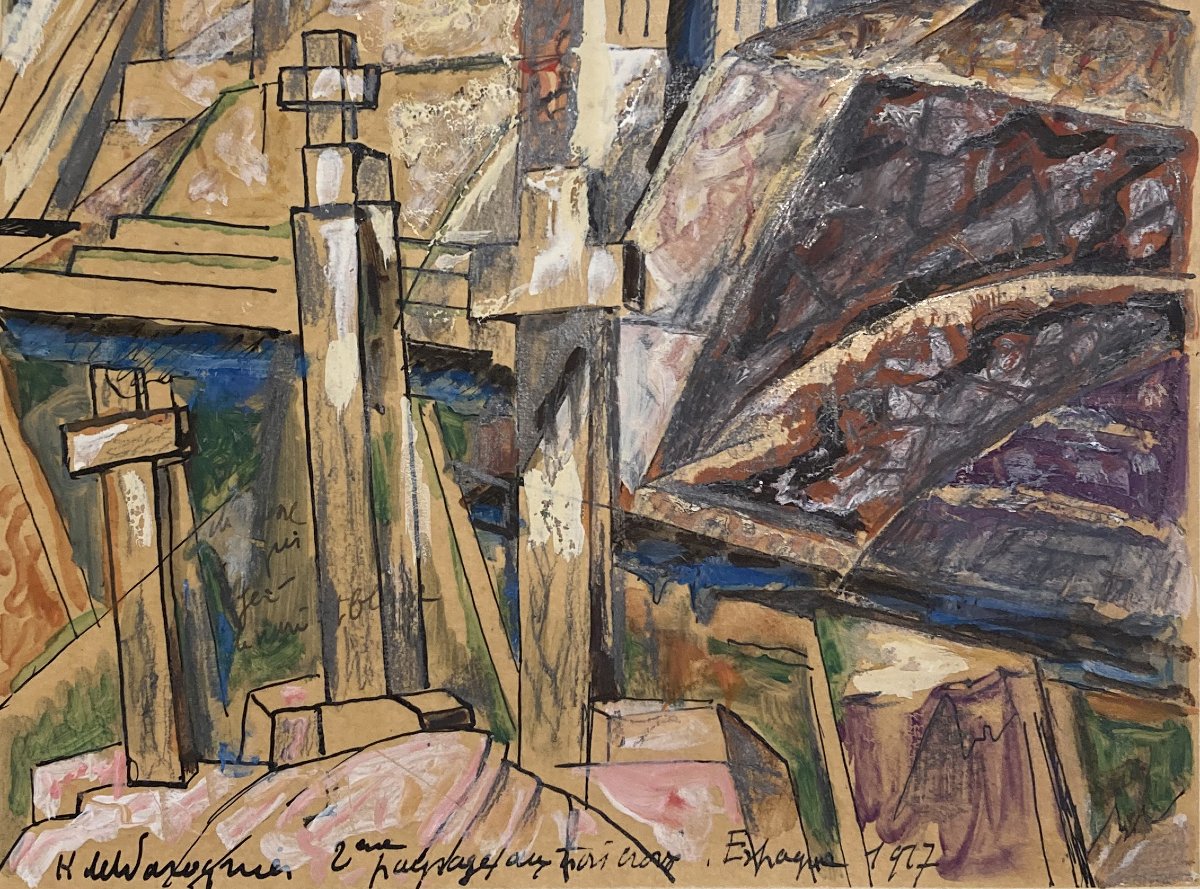 WAROQUIER DE Henry (1881-1970) "L'Espagne" Dessin à la plume et gouache, Signé et daté-photo-2