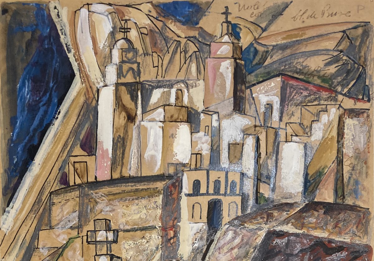 WAROQUIER DE Henry (1881-1970) "L'Espagne" Dessin à la plume et gouache, Signé et daté-photo-3