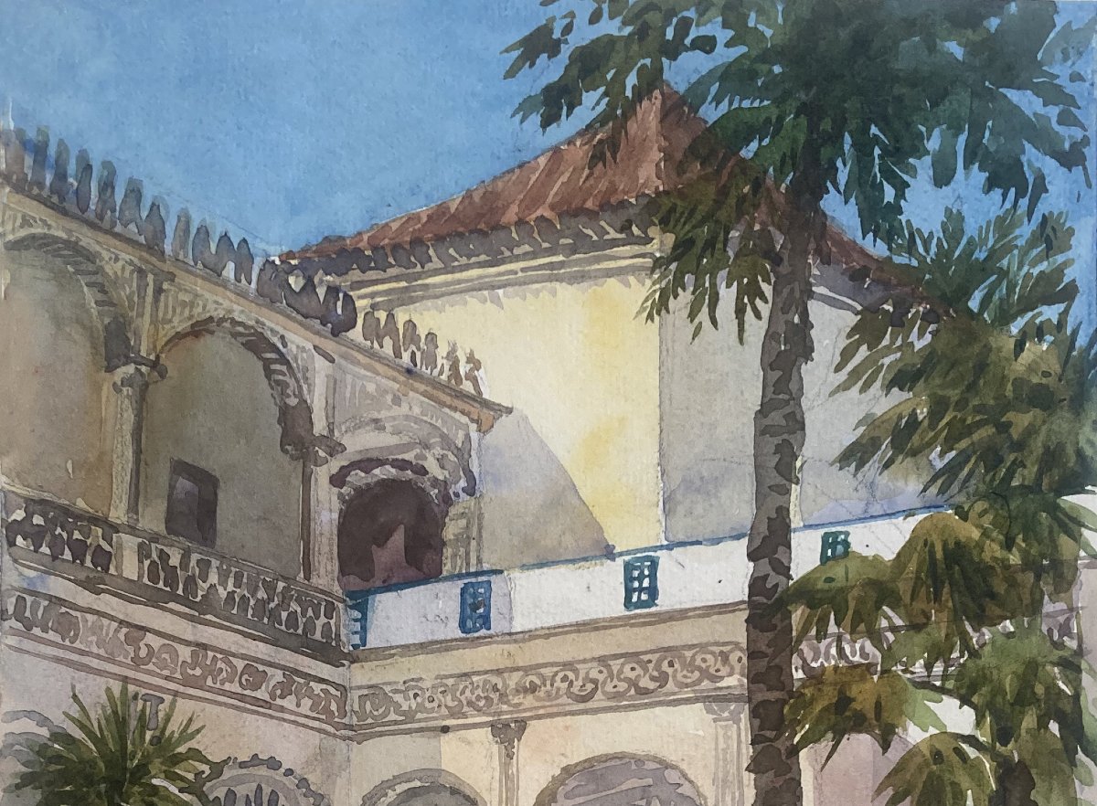 LOWTHER Mary Eleanor Rose (1856-1929) "Maison du Duc d'Alba à Séville " Aquarelle, Signé-photo-2