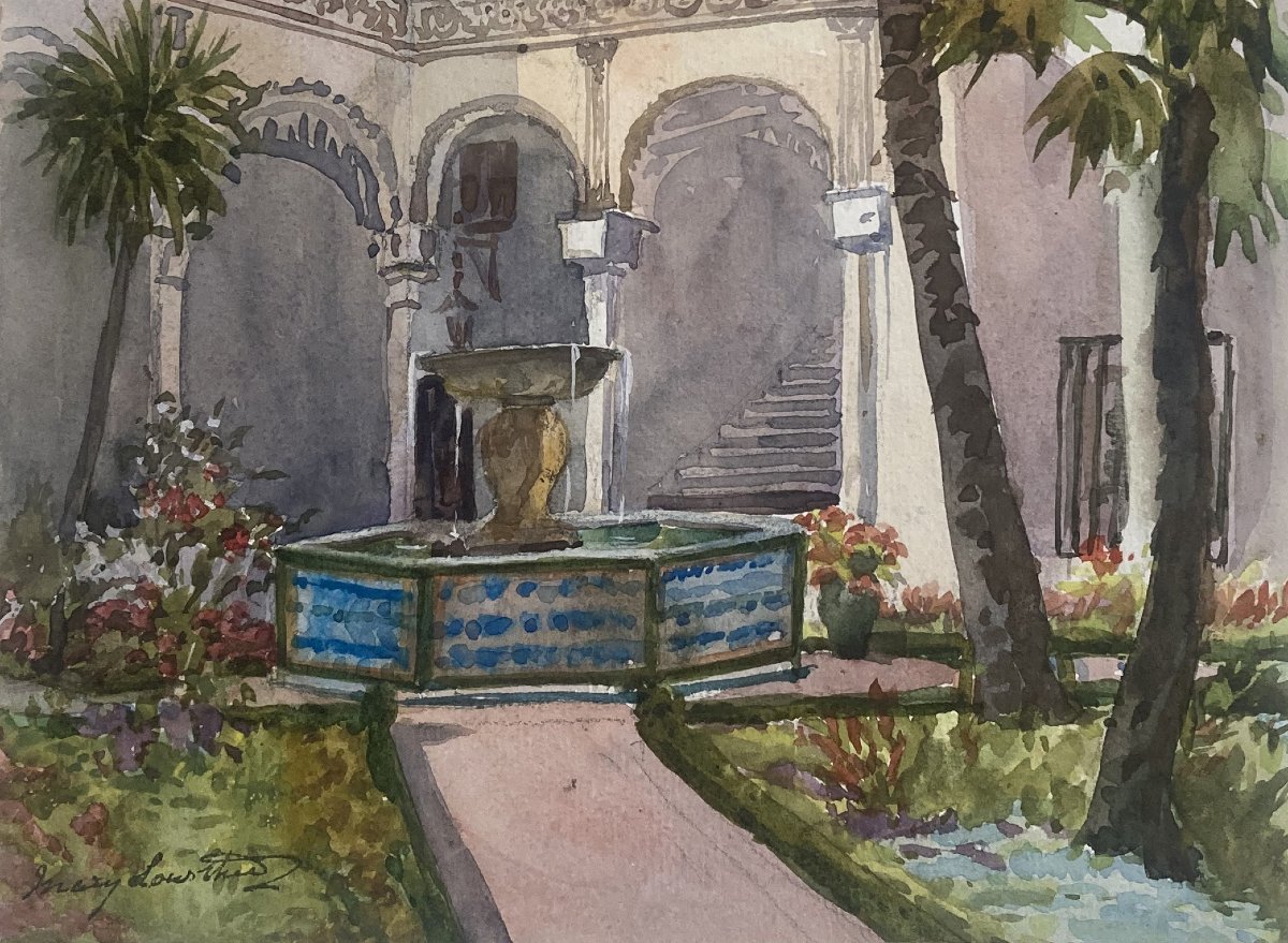 LOWTHER Mary Eleanor Rose (1856-1929) "Maison du Duc d'Alba à Séville " Aquarelle, Signé-photo-3