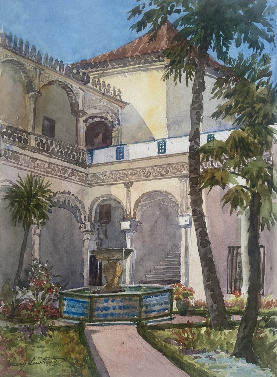 LOWTHER Mary Eleanor Rose (1856-1929) "Maison du Duc d'Alba à Séville " Aquarelle, Signé
