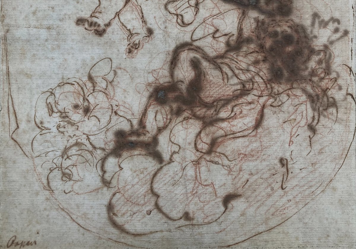 Passeri, Giuseppe (1654–1714) “cherubs” Drawing In Red Chalk, Pen, And Brown Wash; Signed-photo-4