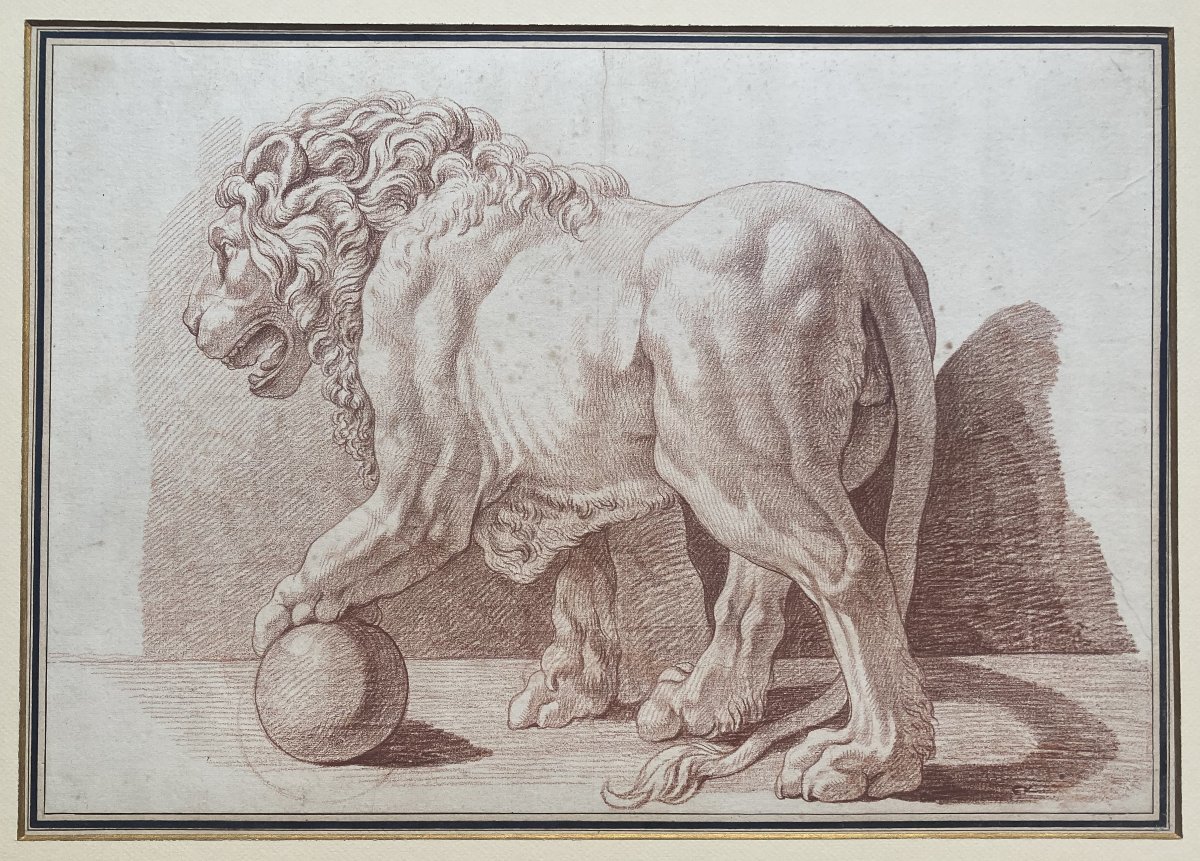 ECOLE FRANCAISE 18E SIECLE "Le Lion de la Villa Médicis" Dessin au crayon sanguine