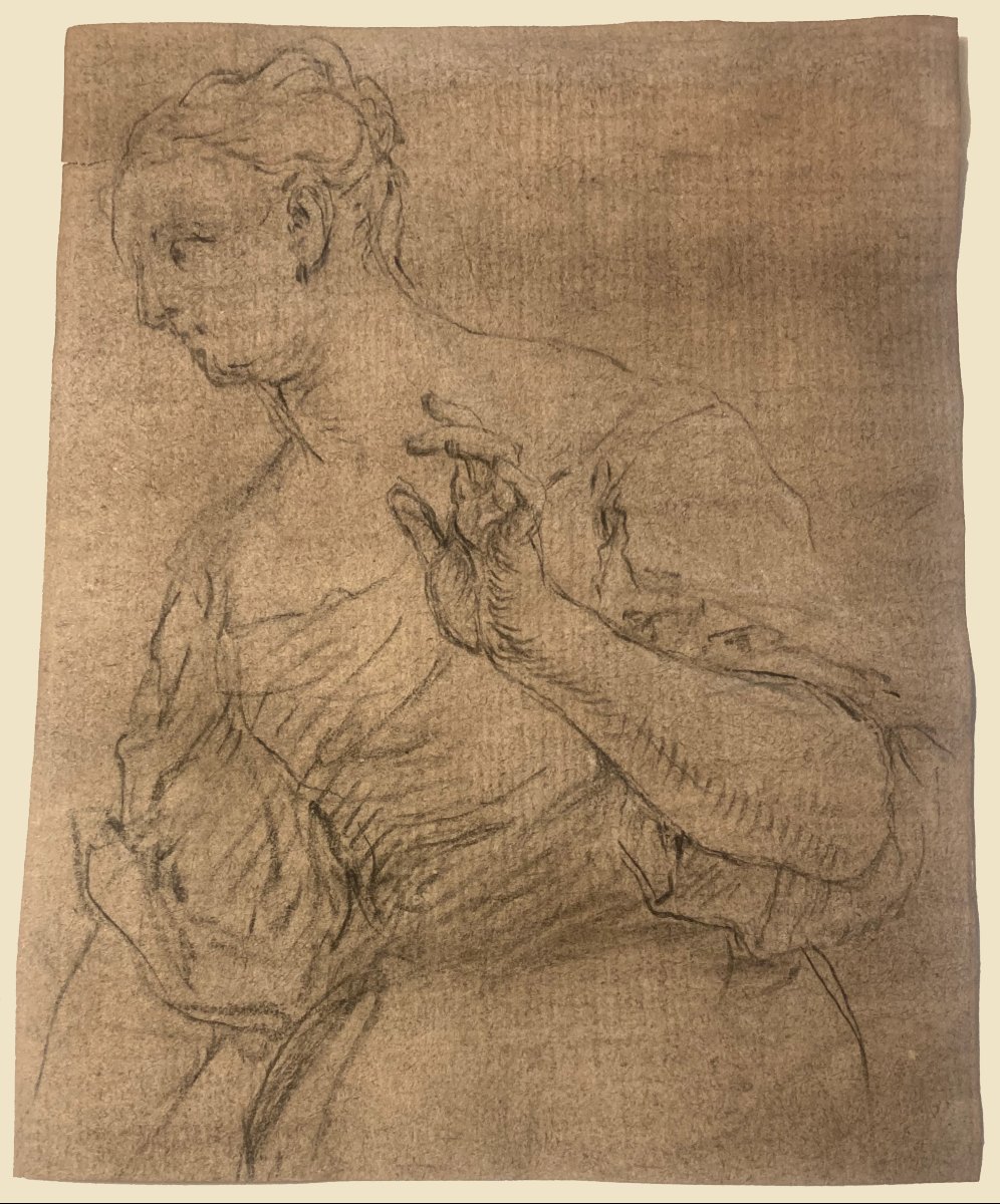 Trevisani, Francesco (1656–1746) “study Of A Woman” Black Chalk Drawing On Primed Paper-photo-4