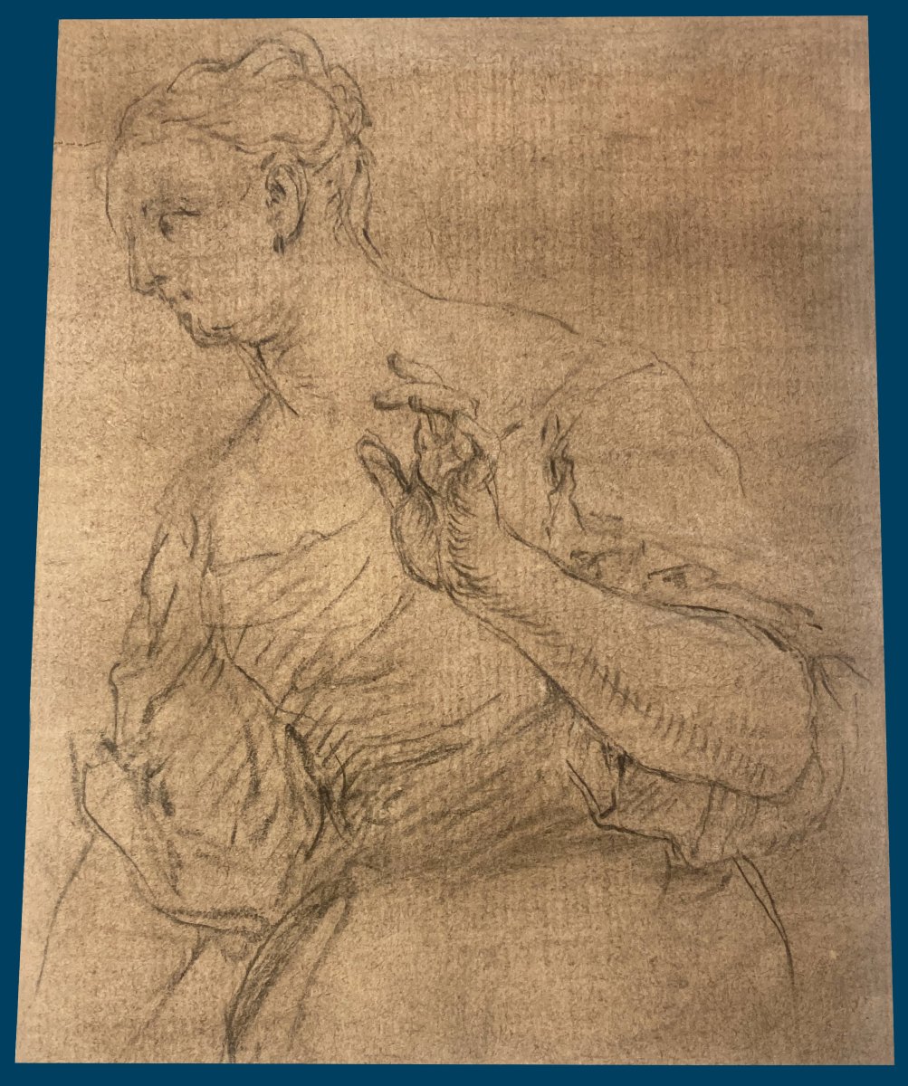 Trevisani, Francesco (1656–1746) “study Of A Woman” Black Chalk Drawing On Primed Paper
