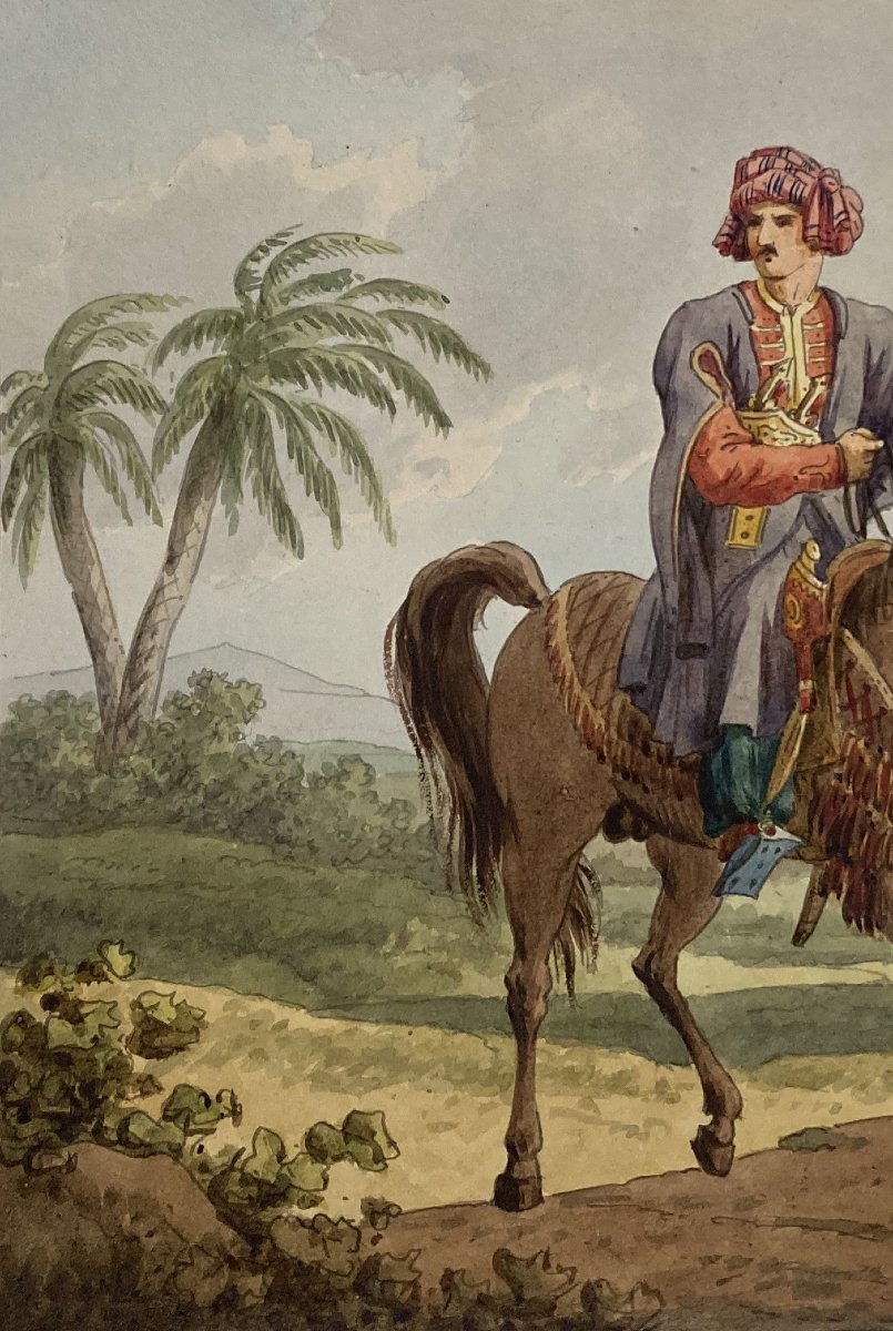 Paschkoff, Nicolas (c. 1830) "oriental Man On His Horse" Drawing/watercolor, Signed-photo-2