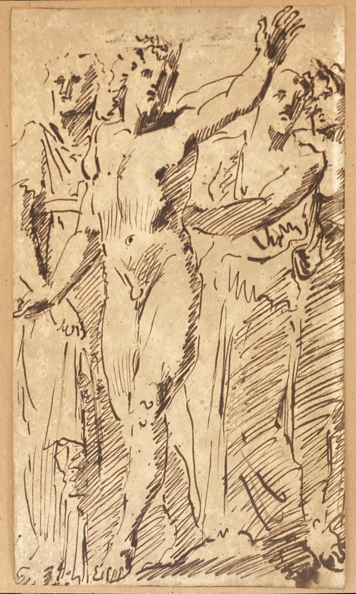  ECOLE ITALIENNE FIN DU 16E SIECLE "Personnages" Dessin à la plume-photo-2