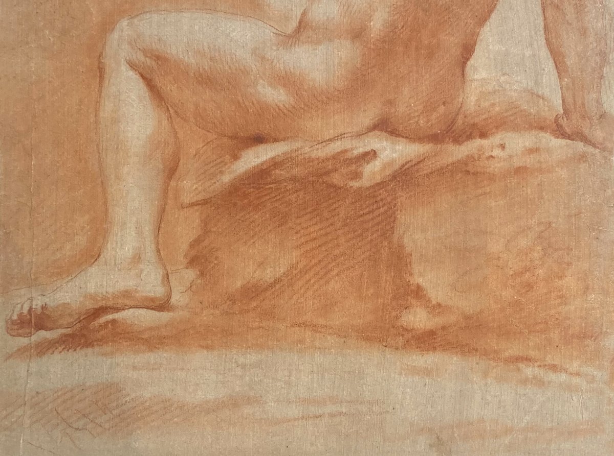 ECOLE ITALIENNE 18E SIECLE "Académie d'homme" Dessin au crayon sanguine sur papier préparé-photo-3
