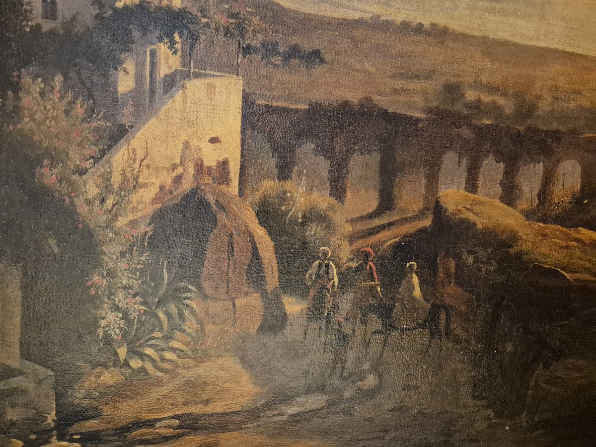 ECOLE FRANCAISE VERS 1830 "Paysage oriental, possiblement baie de Jounieh au Liban" Huile/toile-photo-4