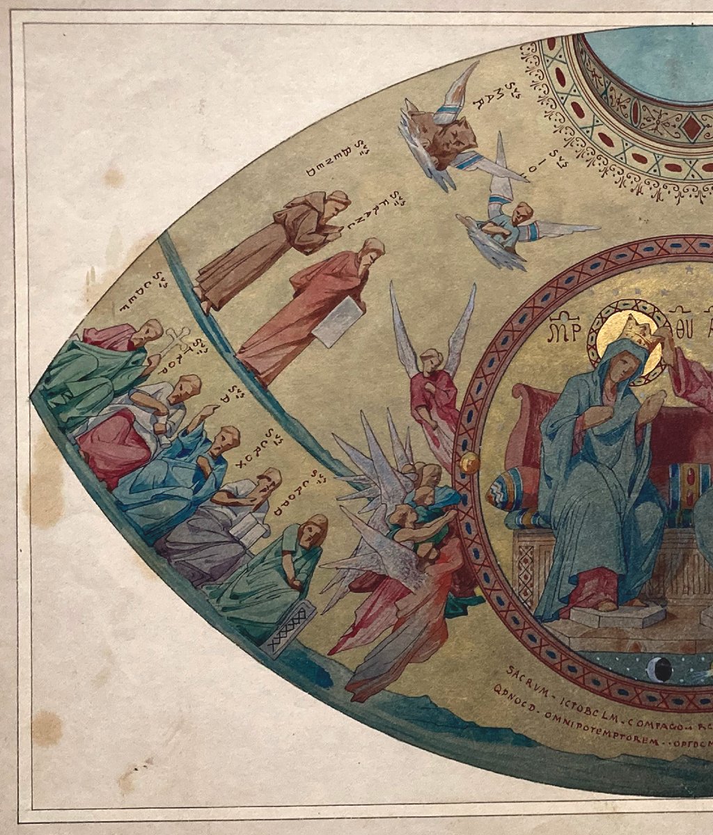 DOUILLARD Alexis (1835-1905) "Le Christ et des Saints" Dessin à l'aquarelle, signé et daté-photo-2