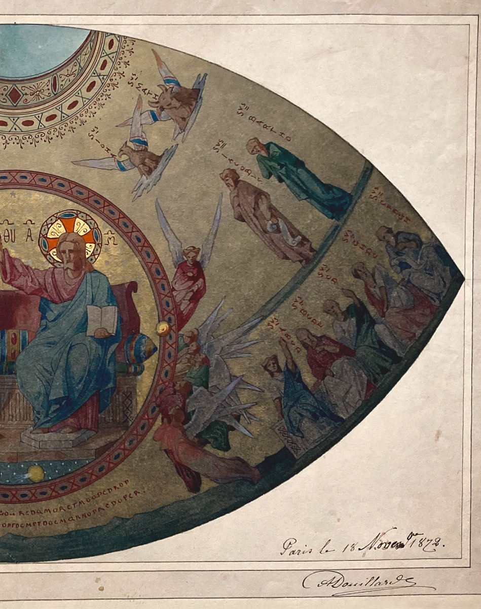 DOUILLARD Alexis (1835-1905) "Le Christ et des Saints" Dessin à l'aquarelle, signé et daté-photo-3