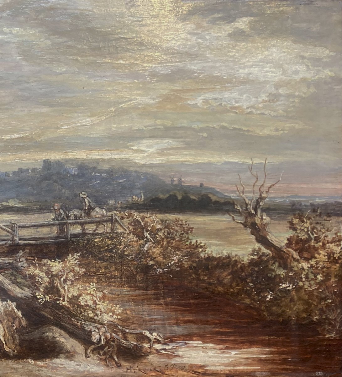 HERVIER Adolphe (1818-1879) "Paysage animé" Huile sur toile, signé et daté-photo-3