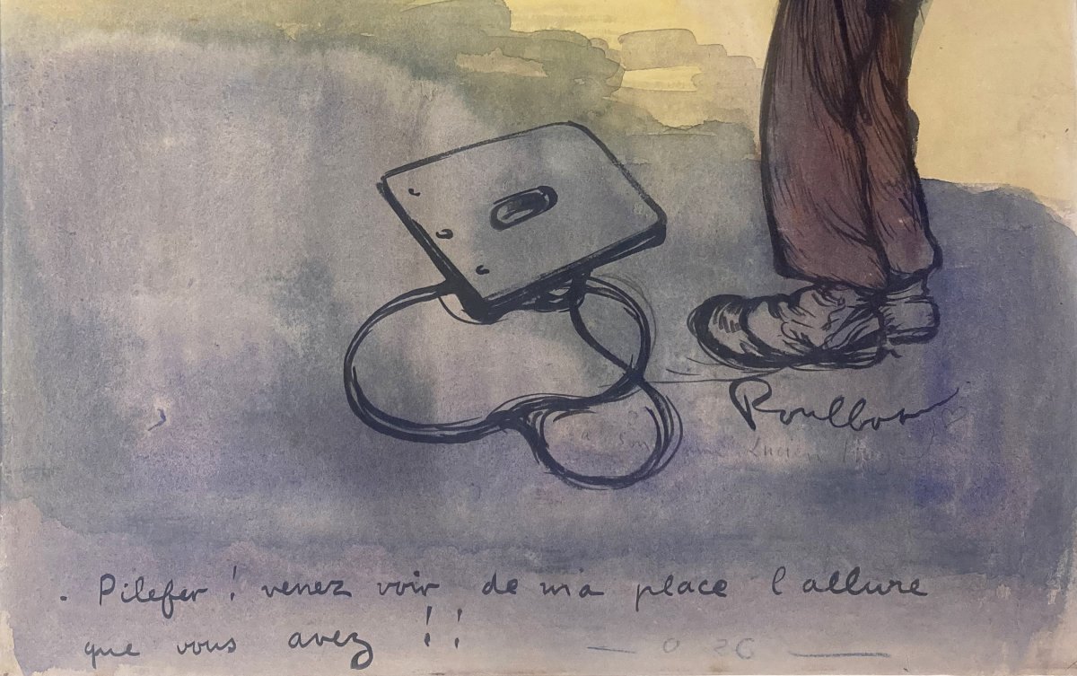 POULBOT Francisque (1879-1946) "Militaires" Dessin à l'aquarelle et encre de Chine, Signé-photo-3