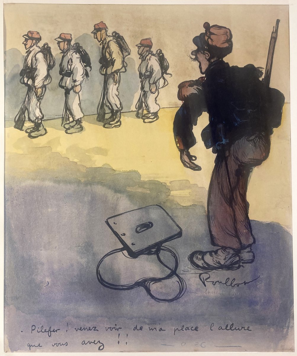 POULBOT Francisque (1879-1946) "Militaires" Dessin à l'aquarelle et encre de Chine, Signé