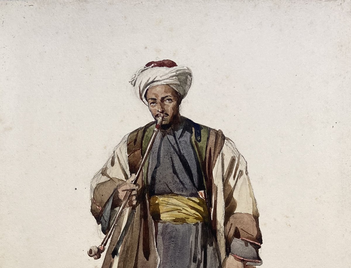 MONTFORT Antoine Philippe (1802-1884)"Portrait Ismael de Bagdad Fait à Beyrouth"Aquarelle,Signé-photo-2