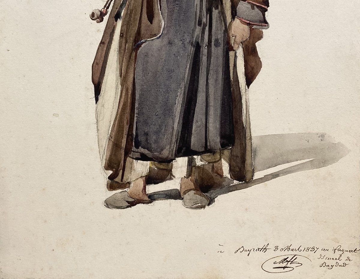 MONTFORT Antoine Philippe (1802-1884)"Portrait Ismael de Bagdad Fait à Beyrouth"Aquarelle,Signé-photo-3