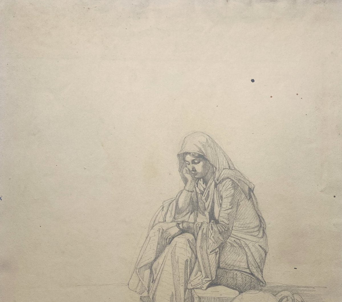 MONTFORT Antoine Philippe (1802-1884) "Femme assise à Beyrouth" Dessin/Crayon noir,Signé, situé-photo-3