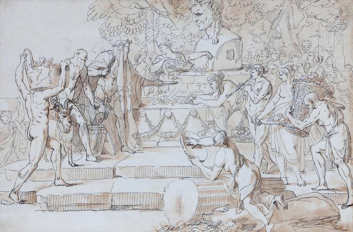 "mythological Scene" Drawing, Pen And Brown Wash, Attributed To Jean-jacques Lebarbier