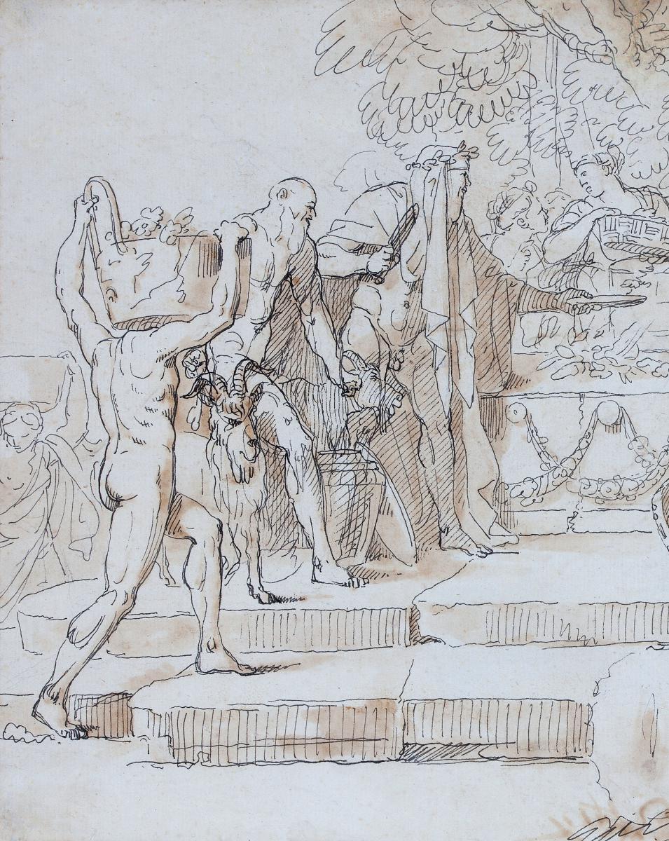 "mythological Scene" Drawing, Pen And Brown Wash, Attributed To Jean-jacques Lebarbier-photo-2