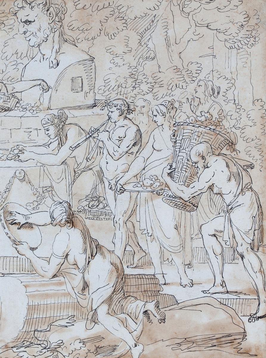 "mythological Scene" Drawing, Pen And Brown Wash, Attributed To Jean-jacques Lebarbier-photo-3