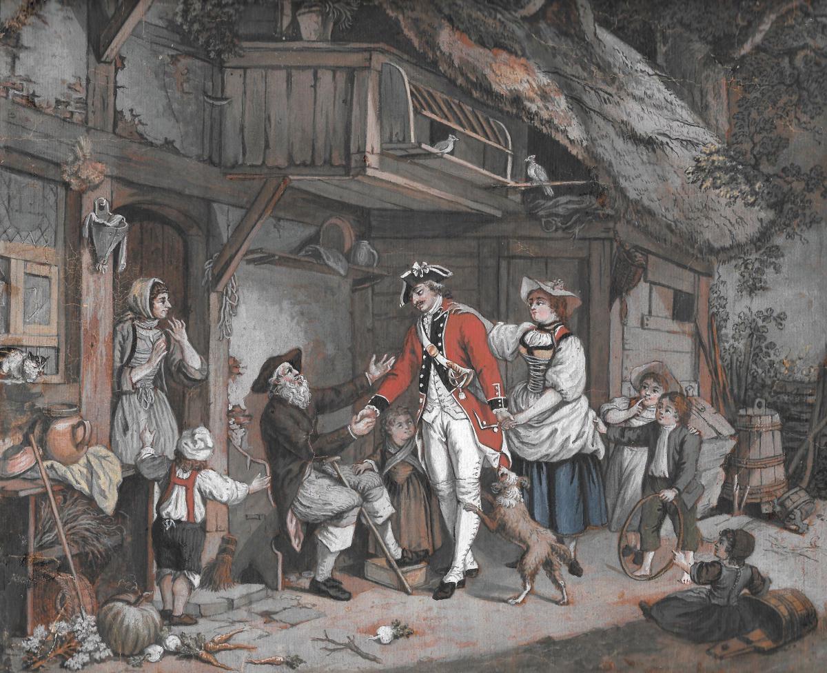 "the Return Of The Soldier" Gouache, Freudenberg Sigmund, Swiss School