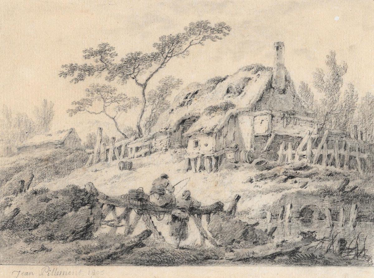 "landscape With Cottage And Fishermen" Drawing, Jean Pillement