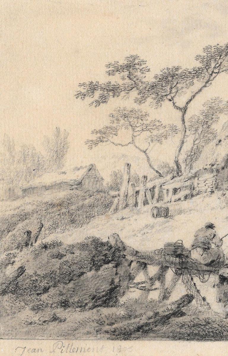 "landscape With Cottage And Fishermen" Drawing, Jean Pillement-photo-2