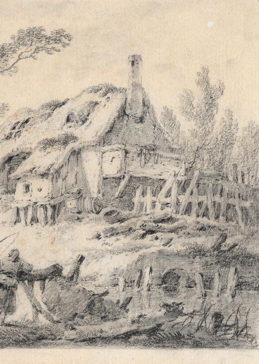 "landscape With Cottage And Fishermen" Drawing, Jean Pillement-photo-3