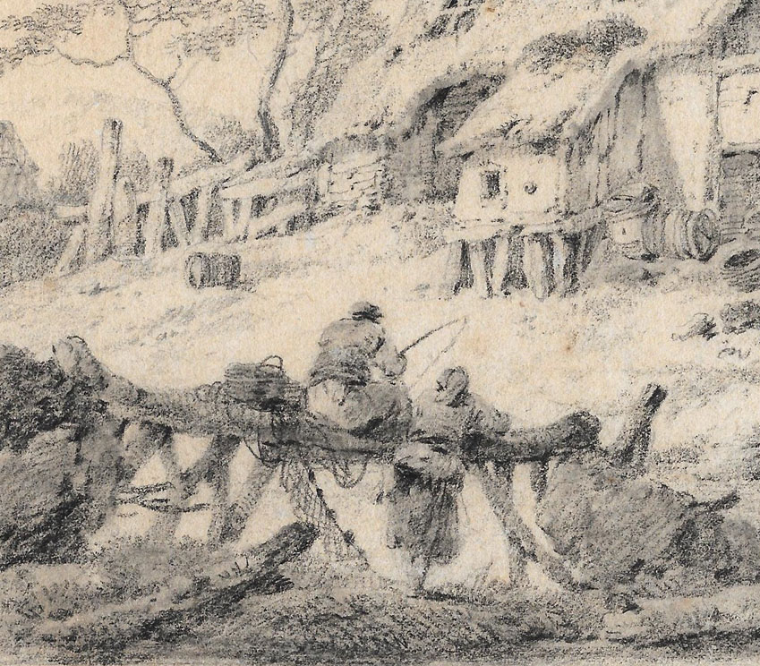 "landscape With Cottage And Fishermen" Drawing, Jean Pillement-photo-4