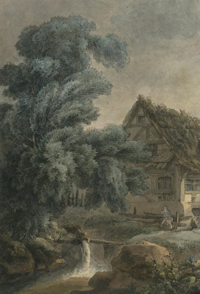 "peasants In Front Of A Cottage" Watercolor & Pen, George Morland, Attribut. To, English School-photo-2